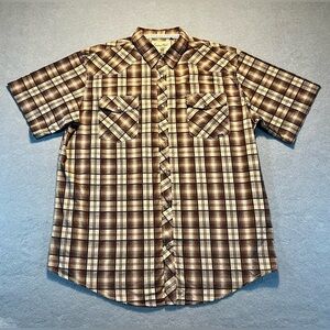 Coastal Men’s 2XL Pearl Snap Shirt Brown Plaid Western Style Cotton Blend